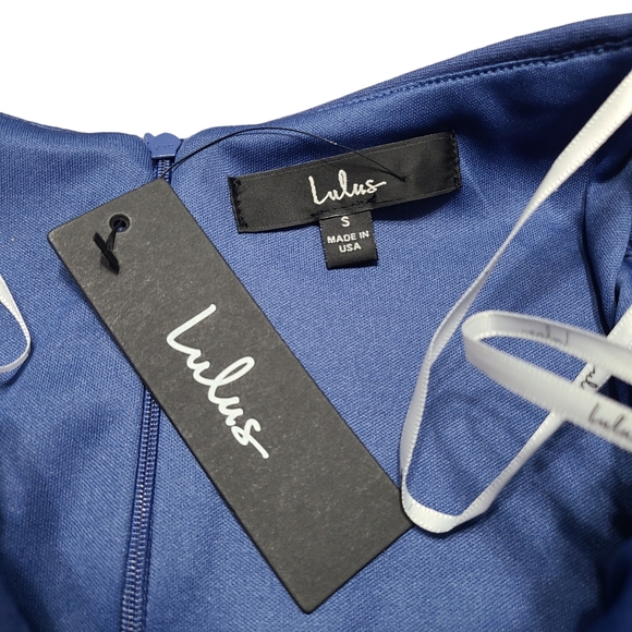 Lulu's Season of Fun Off The Shoulder Skater Dress Denim Blue - Picture 6 of 6